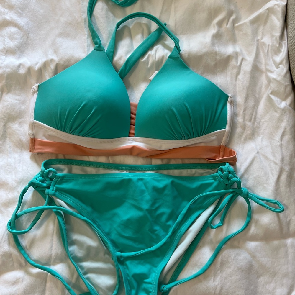 Fashion Nova Blue and White Bikini Set